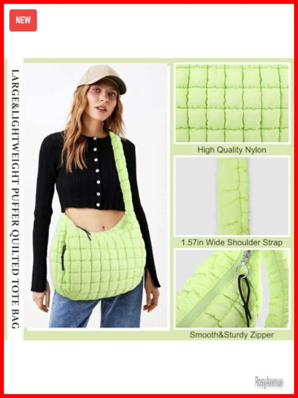 Quilted Puffer Tote Bag Crossbody Shoulder Bag Lightweight Nylon Hobo Bag Large
